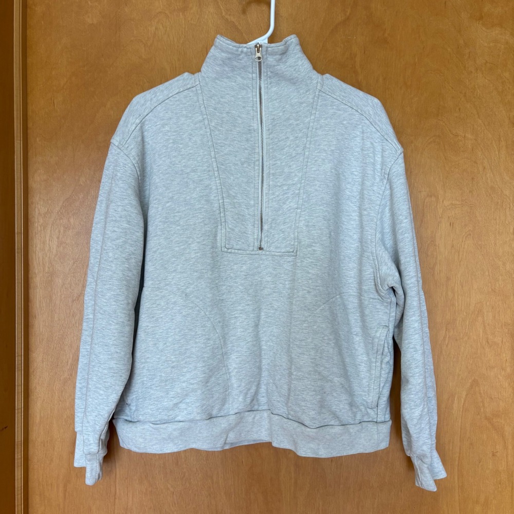 Everlane Quarter Zip Sweatshirt Women‎ XL Gray Organic Cotton French Terry